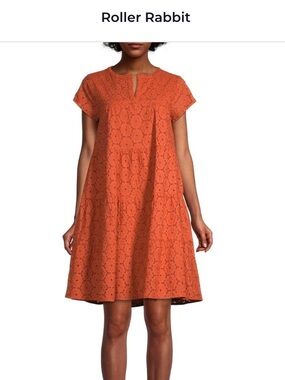 Roller Rabbit Orange Eyelet Swing Mini Dress